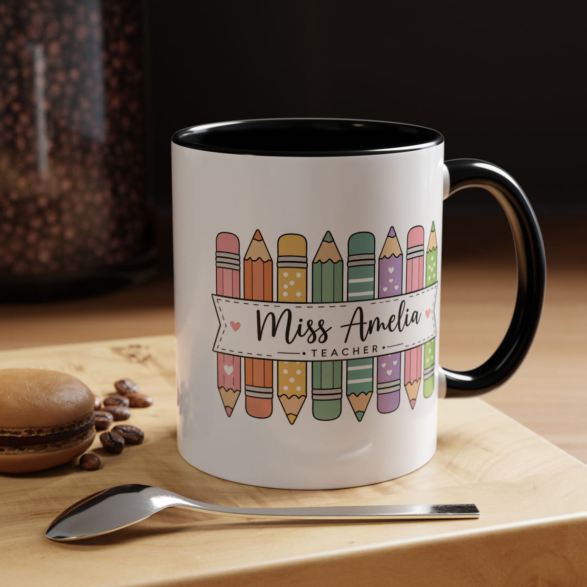 Personalized Teacher Pencil Mug, Custom Teacher Name Coffee Mug, Teacher Appreciation Gift, Back to School Teacher Cup