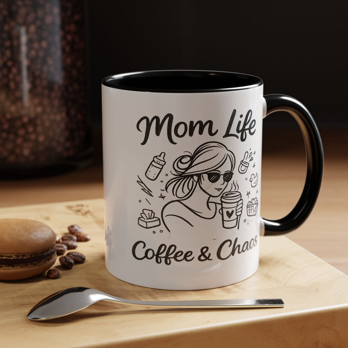 Mom Life Coffee and Chaos Mug, Funny Mom Coffee Mug, Motherhood Humor Gift, Busy Mom Cup, Mother's Day Gift for Coffee Lover
