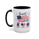 Sweet Land of Liberty Coffee Mug, Patriotic Fourth of July Mug, American Flag Heart Freedom Cup, USA Pride Gift for Women