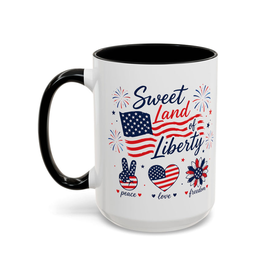 Sweet Land of Liberty Coffee Mug, Patriotic Fourth of July Mug, American Flag Heart Freedom Cup, USA Pride Gift for Women