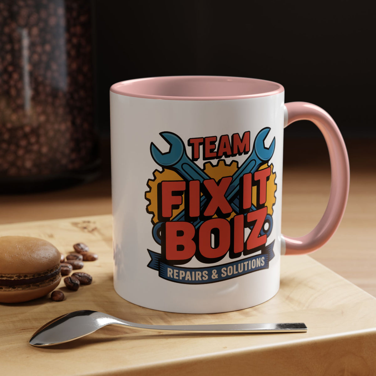 Mechanic Coffee Mug, Team Fix It Boiz Wrench and Gear Design, Handyman Gift for Dad or a Repair Crew Coworker, Workshop Coffee Break Cup