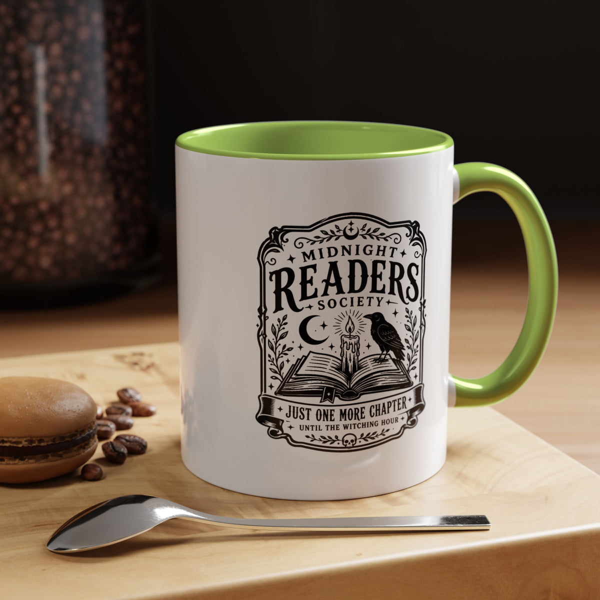 Midnight Readers Society Mug, Gothic Raven Book Black Accent Coffee Cup, Dark Academia Gift for Book Lover, Librarian or Night Reader