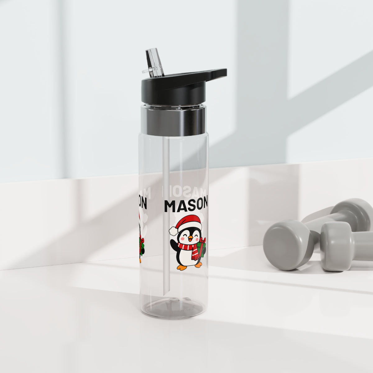 Custom Penguin Name Water Bottle, Personalized Christmas Drink Bottle for Kids, Cute Winter School Bottle, Holiday Gift for Boys and Girls