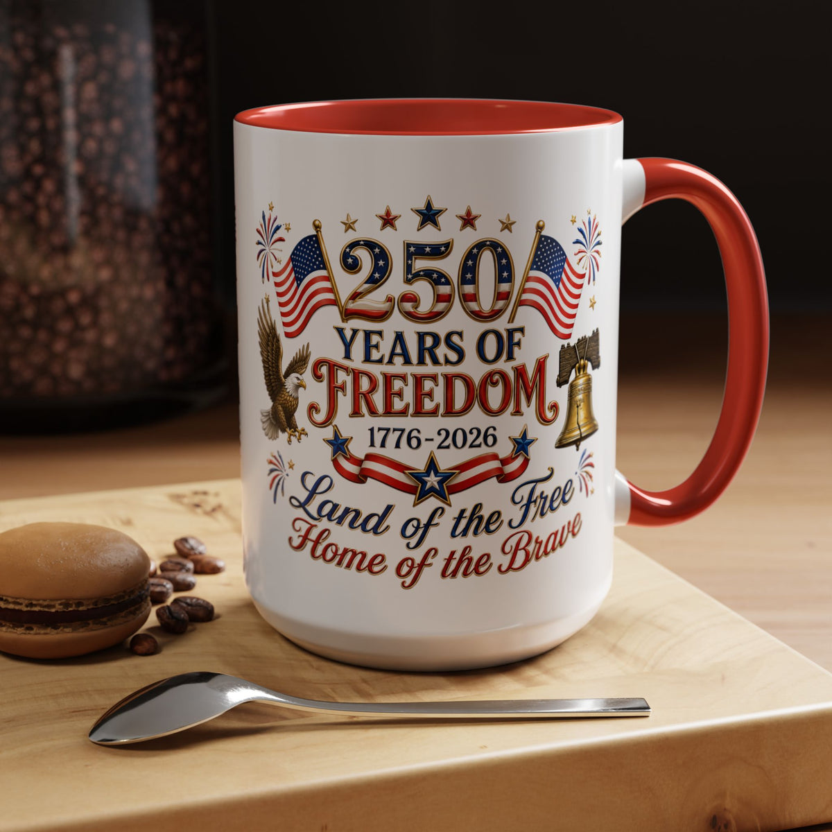 250 Years of Freedom Mug, America 250th Anniversary Coffee Mug, Patriotic Eagle Liberty Bell Cup, USA Semiquincentennial Gift