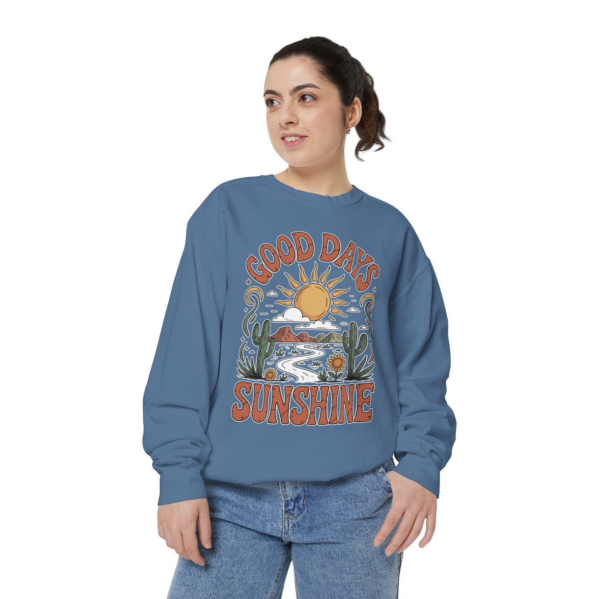 Good Days Sunshine Comfort Colors Sweatshirt, Retro Desert Landscape Crewneck, Positive Vibes Western Aesthetic Gift