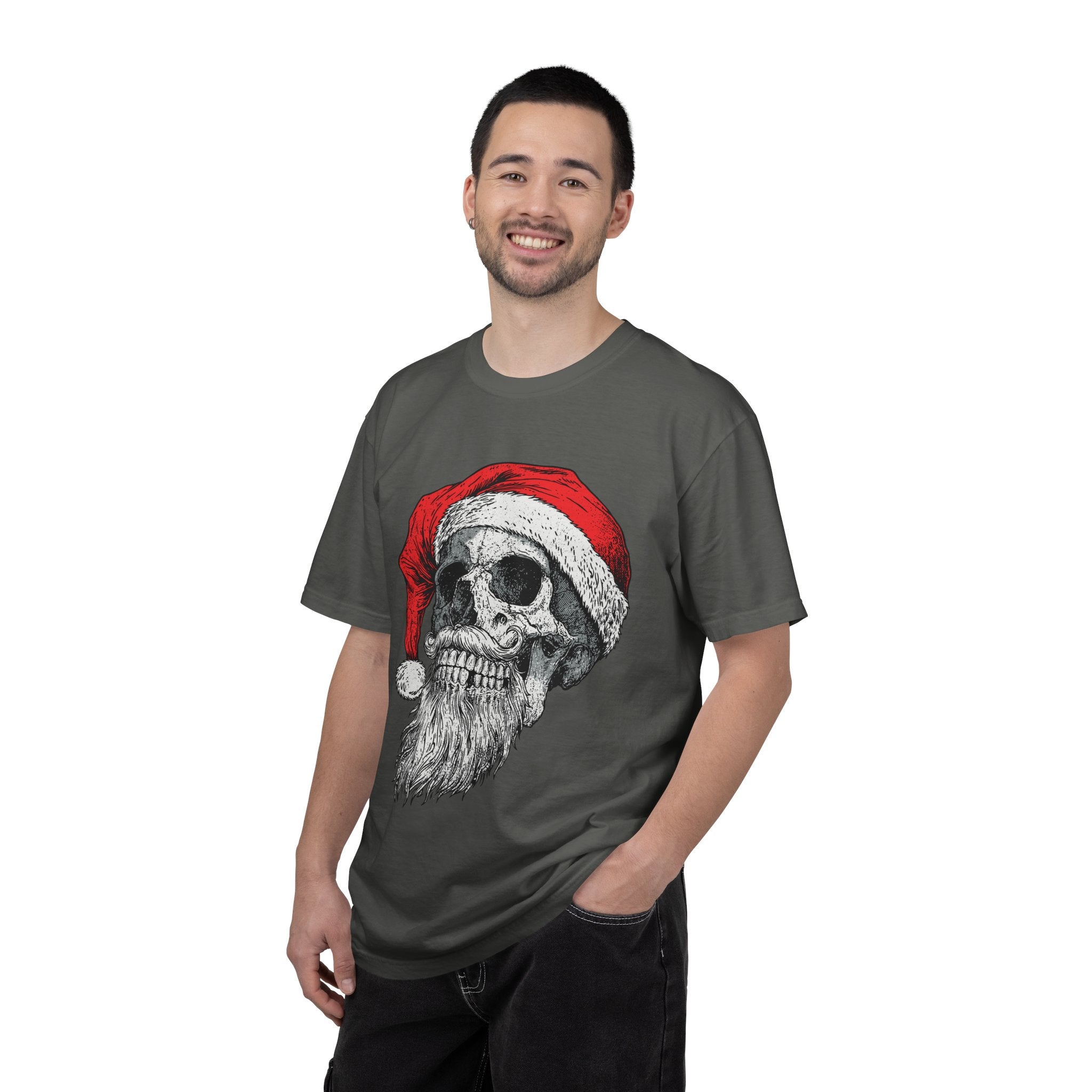 Skull Santa Shirt, Gothic Christmas T-Shirt, Creepy Holiday Skeleton Tee, Alternative Xmas Gift for Metalhead, Biker or Horror Fan