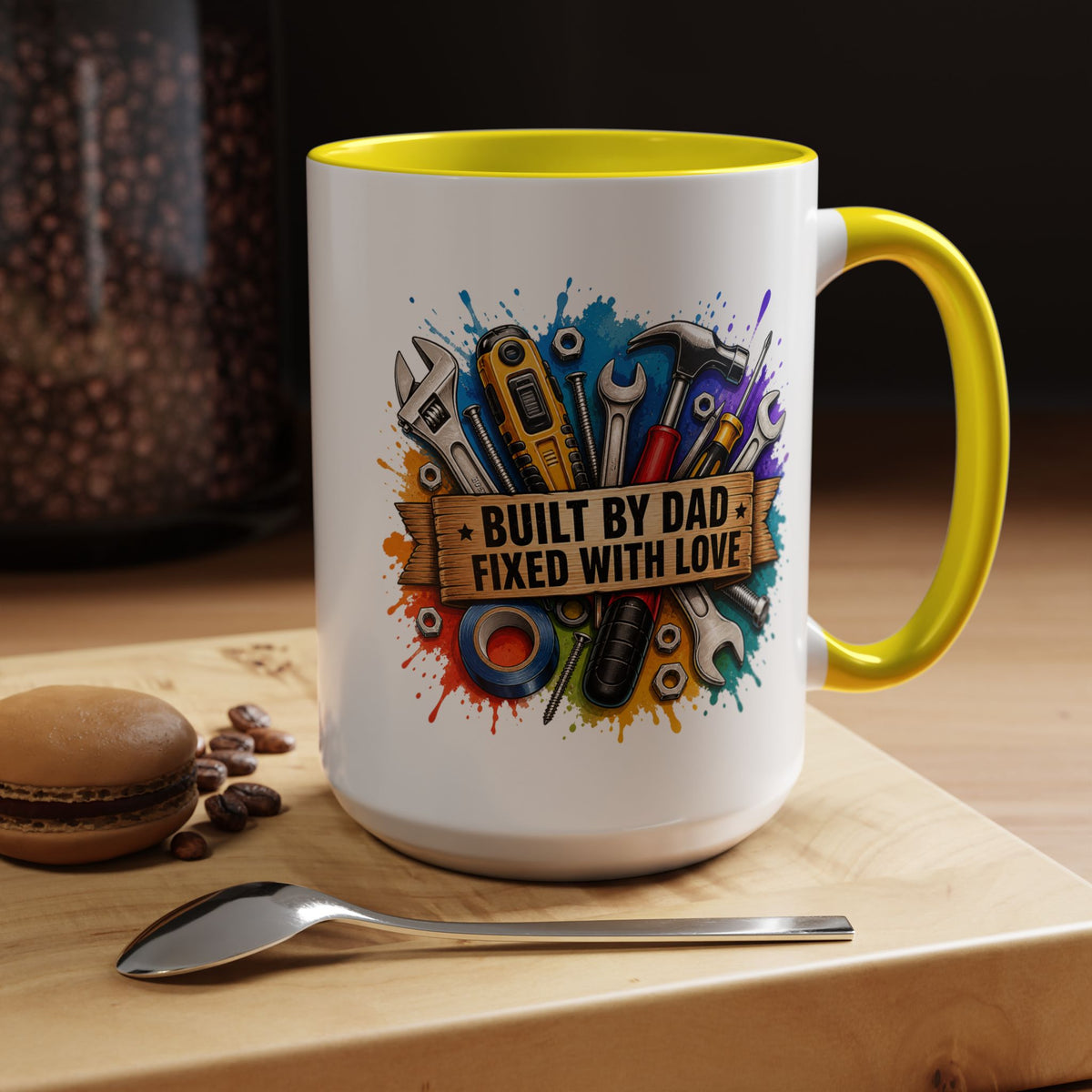 Built by Dad Fixed with Love Mug, Handyman Dad Coffee Mug, Father's Day Gift for Carpenter Mechanic DIY Dad, Workshop Mug