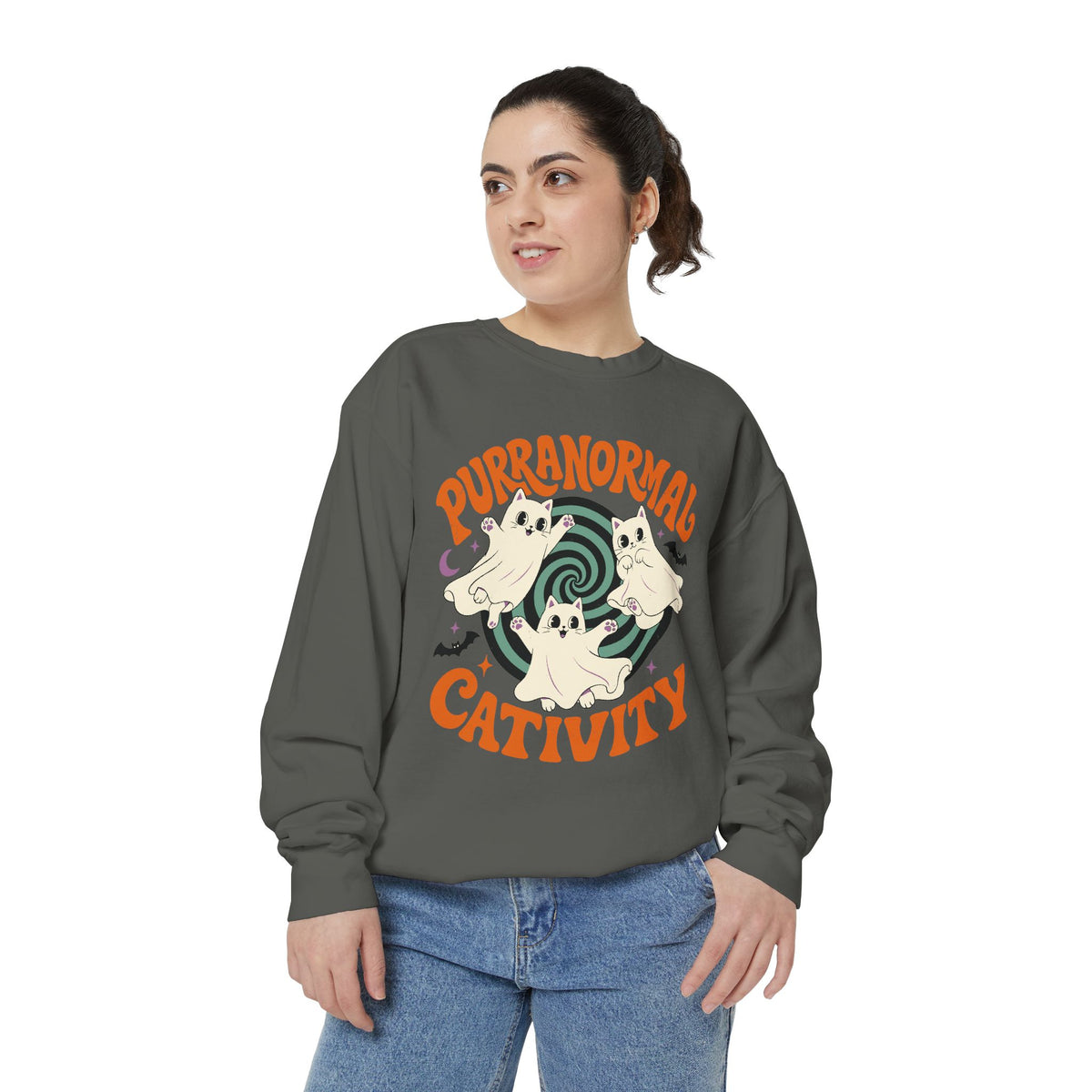 Purranormal Cativity Sweatshirt, Funny Halloween Cat Crewneck, Ghost Kitty Shirt for Cat Lover, Spooky Season Gift, Cute Fall Outfit