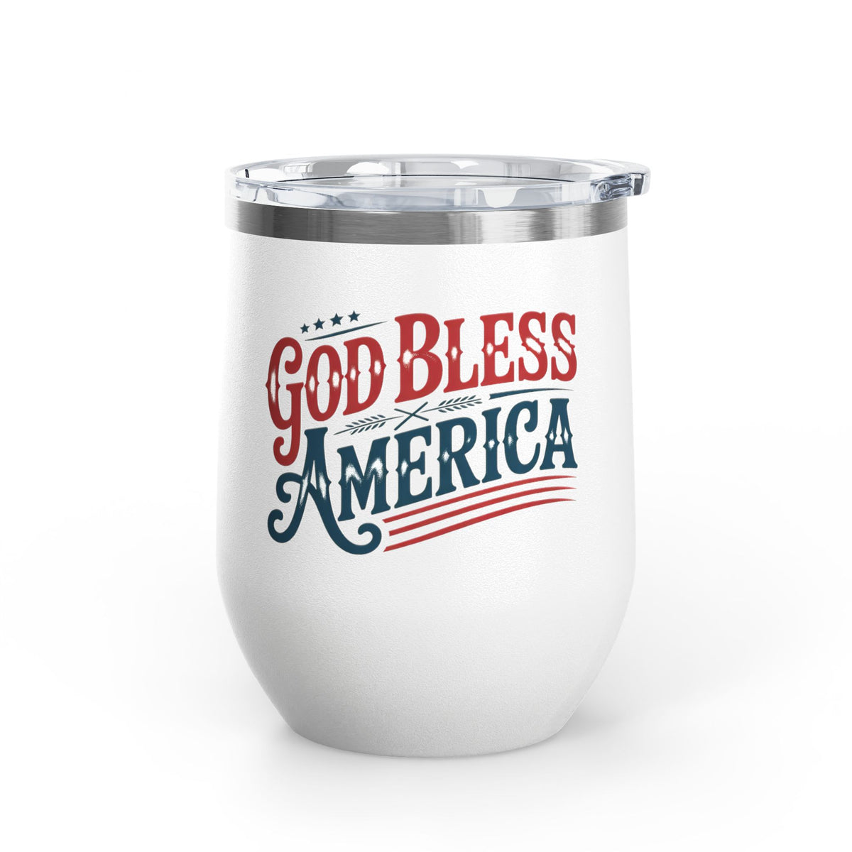 God Bless America Wine Tumbler, Patriotic Drinkware for Women, USA Wine Cup, Fourth of July Gift, American Pride Gift, Red White Blue Cup