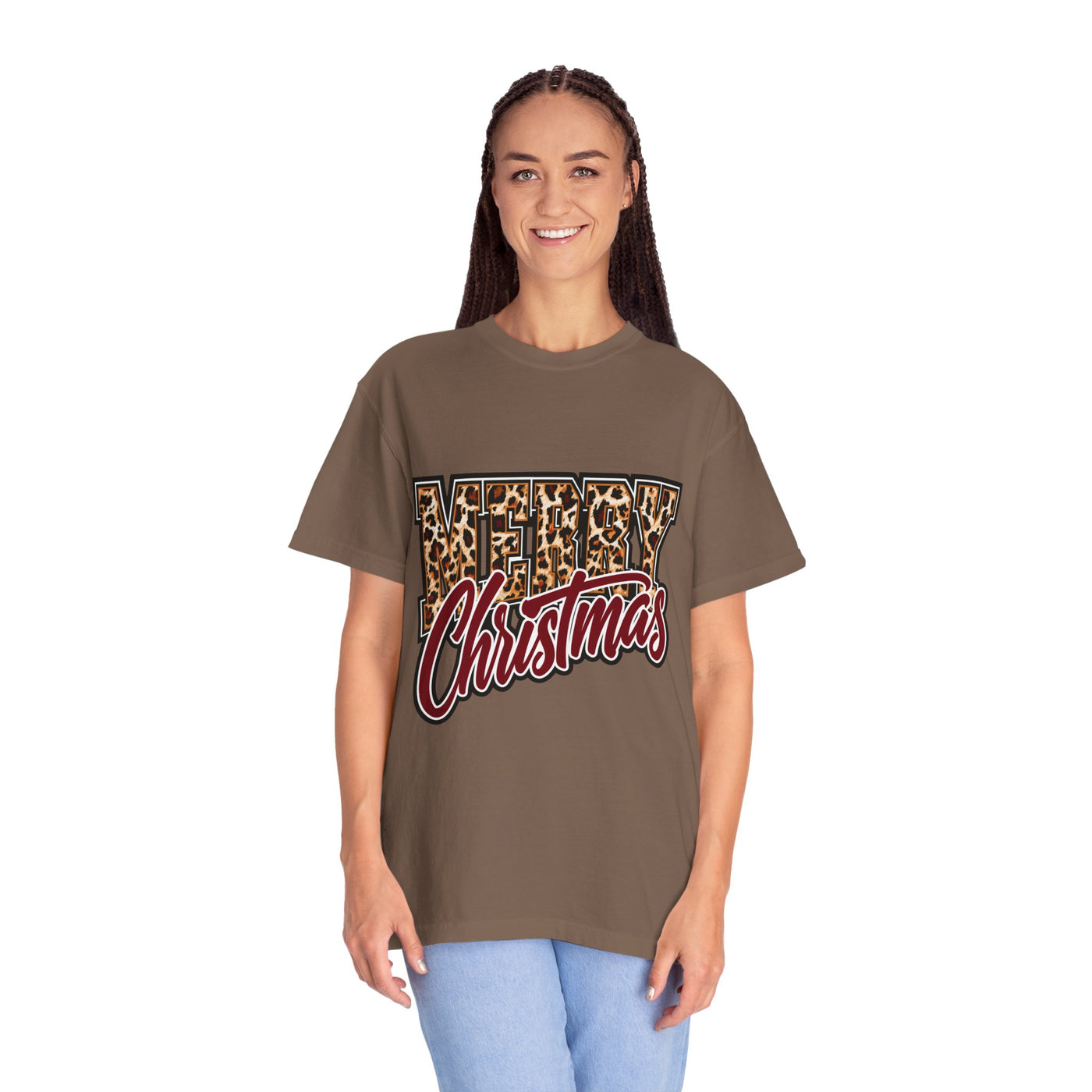 Merry Christmas Leopard Print Shirt, Trendy Holiday T-Shirt, Cheetah Lettering Xmas Tee, Festive Gift for Women, Mom, Teacher or Friend
