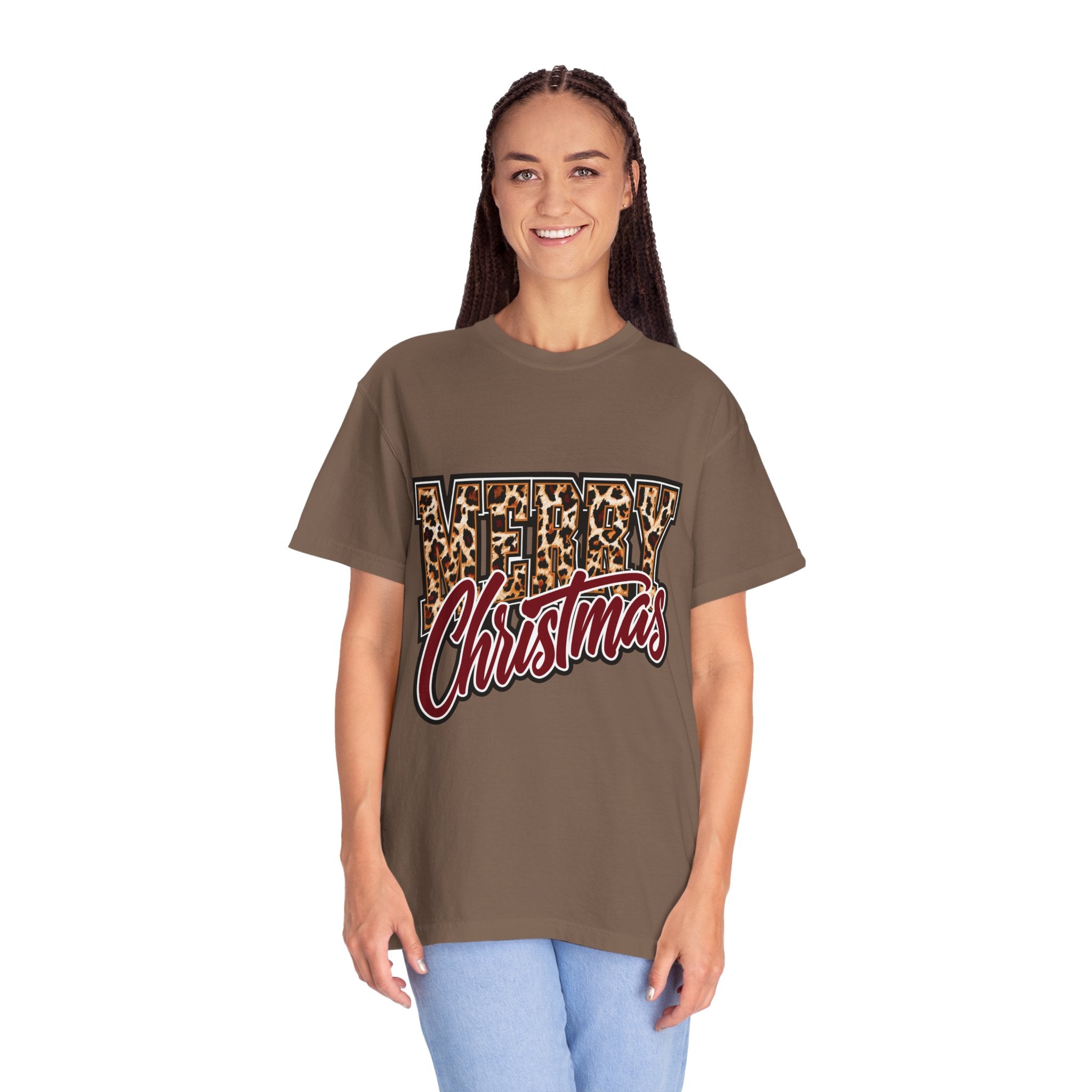 Merry Christmas Leopard Print Shirt, Trendy Holiday T-Shirt, Cheetah Lettering Xmas Tee, Festive Gift for Women, Mom, Teacher or Friend