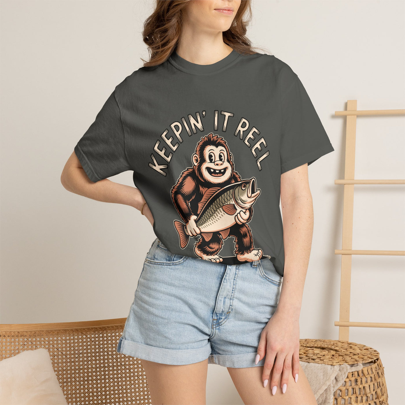 Funny Sasquatch Fishing Comfort Colors Shirt, Keepin It Reel Bigfoot Angler Tee, Fisherman Gift Shirt, Lake Life Outdoor Graphic Tee