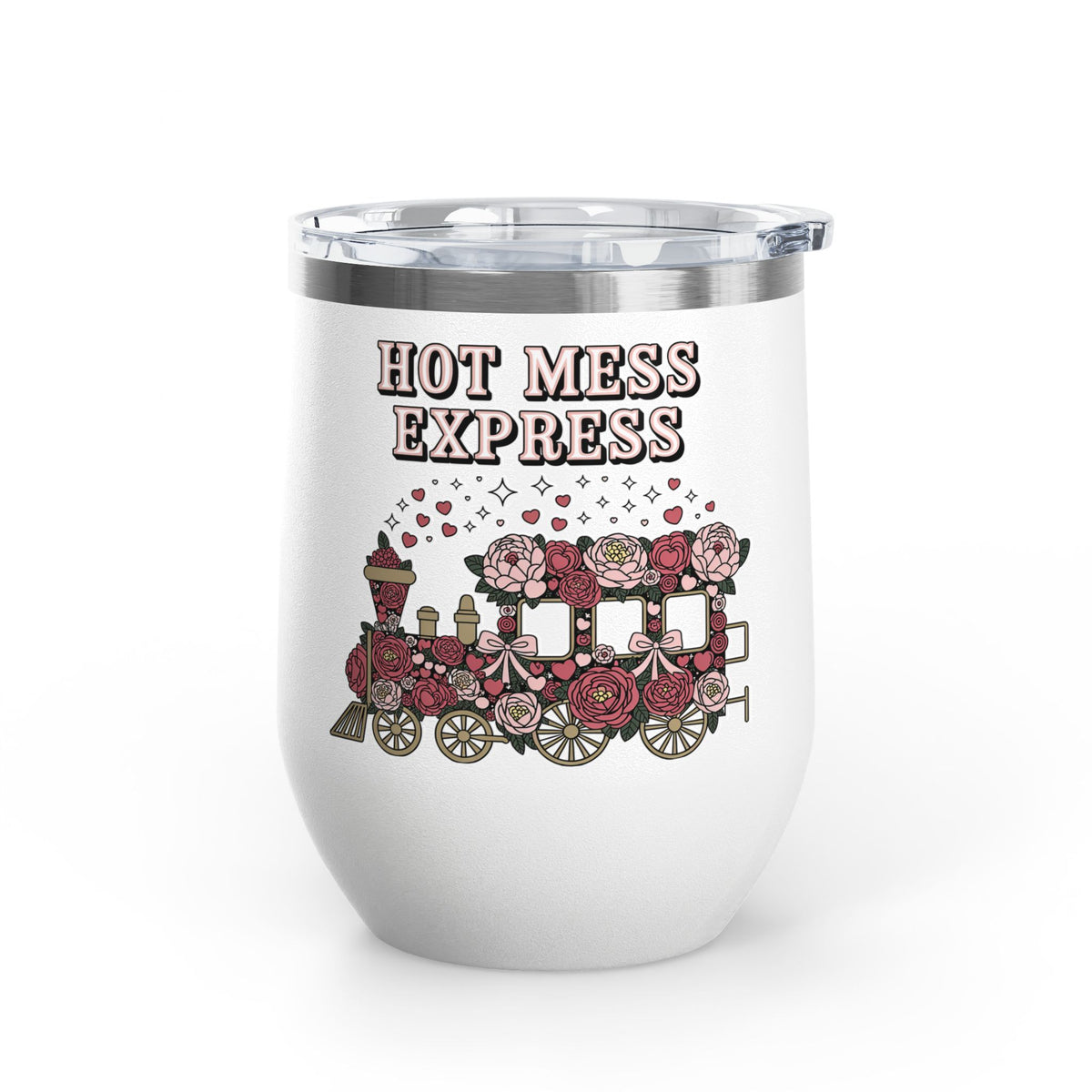 Hot Mess Express Wine Tumbler, Floral Drinkware, Funny Gift for Busy Moms, Besties, Coworkers and Chaos Coordinators