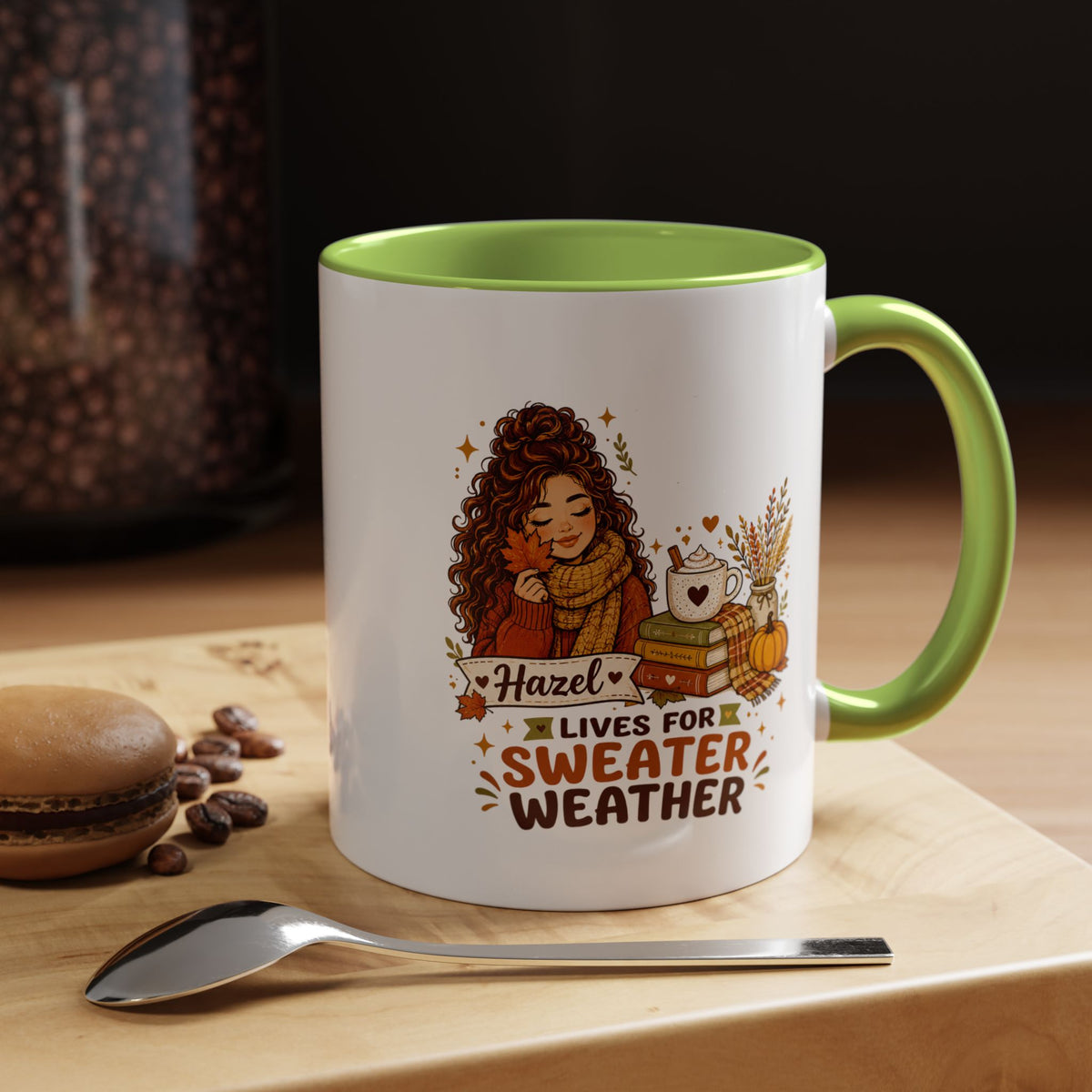 Personalized Sweater Weather Mug, Custom Name Fall Coffee Cup, Cozy Book Lover Gift for Her, Autumn Pumpkin and Reading Design