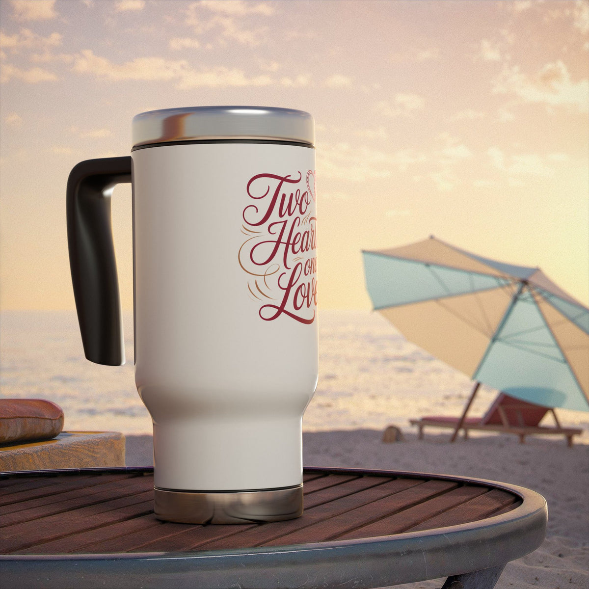 Two Hearts One Love Travel Mug, Romantic Stainless Steel Cup for Couples, Anniversary Gift for Wife or Husband, Wedding Gift, Valentine Gift