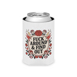 FAFO Can Cooler, Retro Tattoo Roses and Lightning Drink Sleeve, Sarcastic Gift for Friends, Funny Beer Can Holder