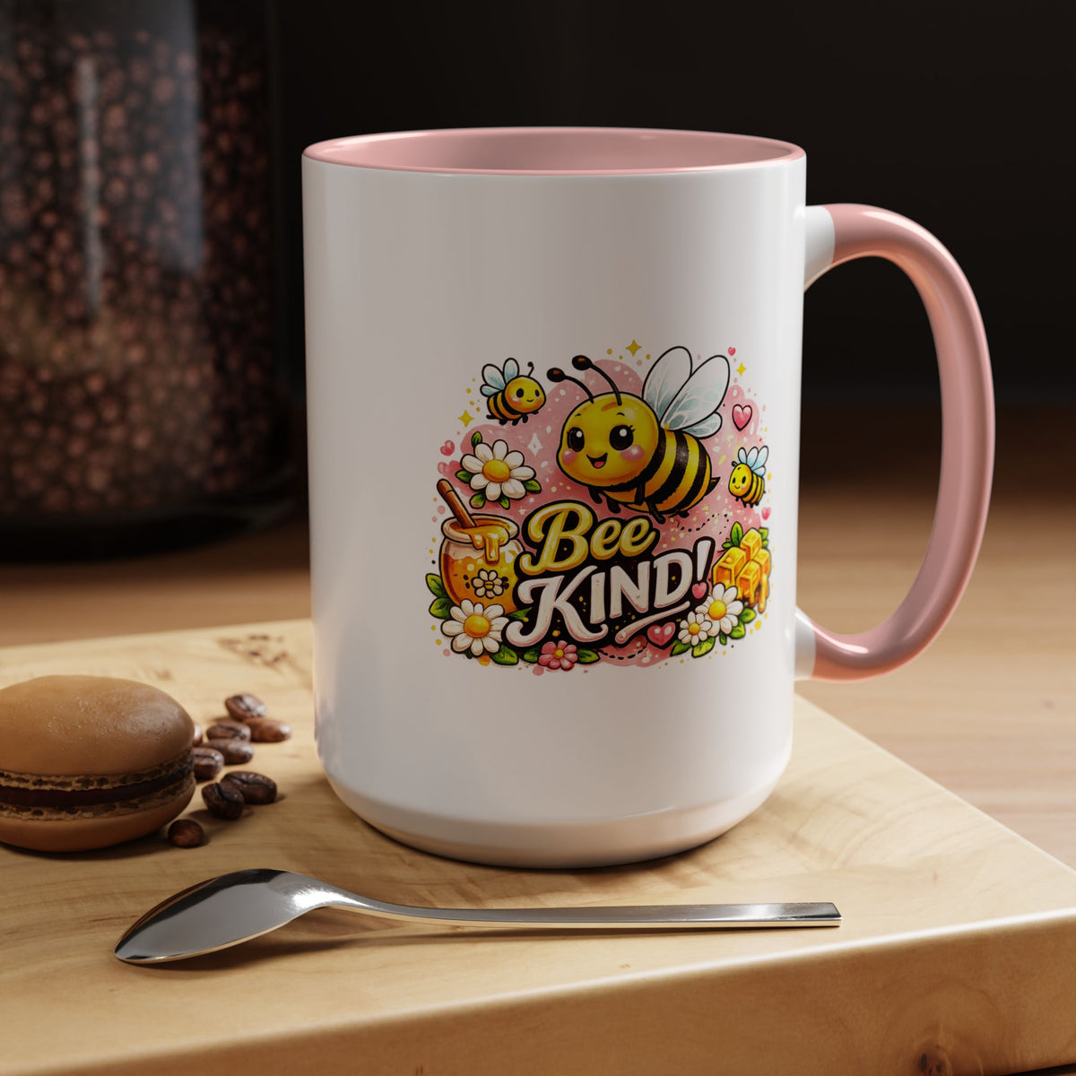 Bee Kind Coffee Mug, Cute Bumblebee Floral Black Accent Cup, Sweet Positive Kindness Gift for Bee Lover, Teacher, Friend or Gardener