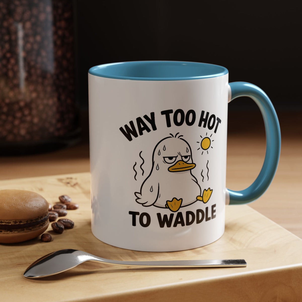 Way Too Hot to Waddle Coffee Mug, Funny Duck Lover Gift for Coworkers, Cute Summer Heat Sarcastic Ceramic Tea Cup with Orange Handle
