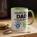 Personalized World's Best Dad Coffee Mug, Custom Handprint Dad Mug with Kids Names, Father's Day Gift for Dad, Gift from Children