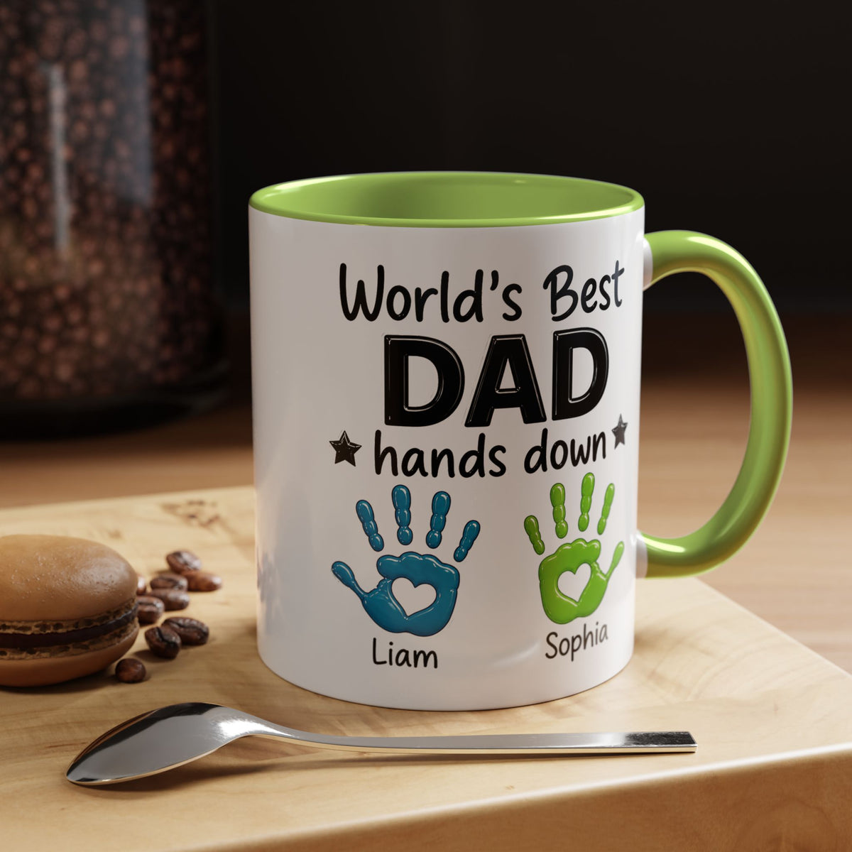 Personalized World's Best Dad Coffee Mug, Custom Handprint Dad Mug with Kids Names, Father's Day Gift for Dad, Gift from Children