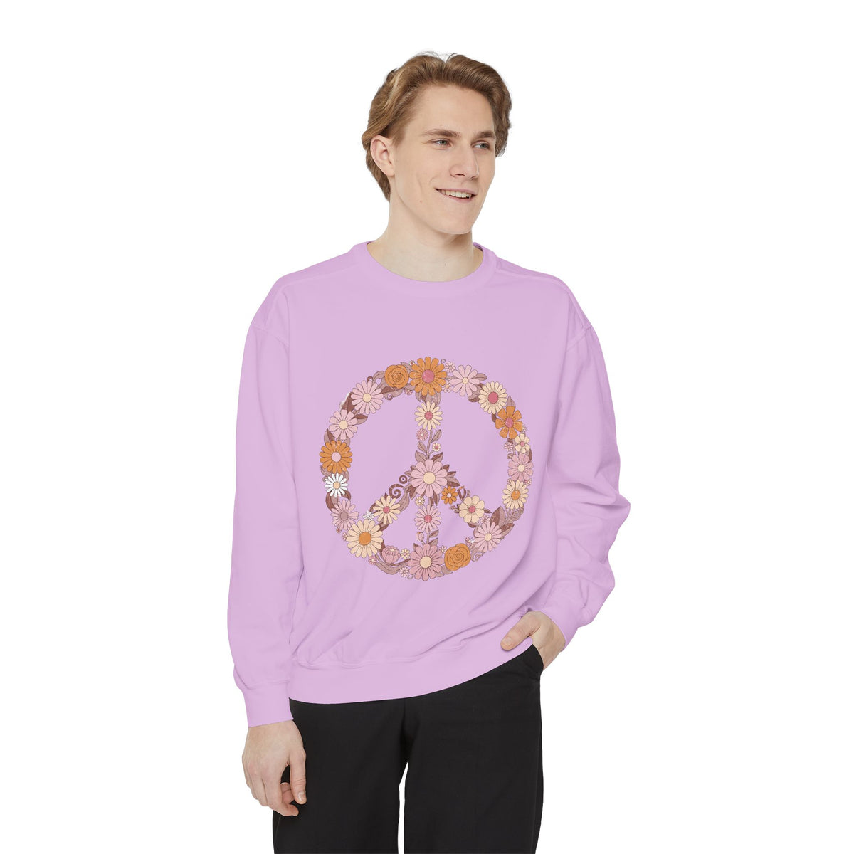 Floral Peace Sign Sweatshirt, Retro Daisy Crewneck for Women, Hippie Flower Gift, Cozy Boho Pullover for Festivals and Everyday Wear