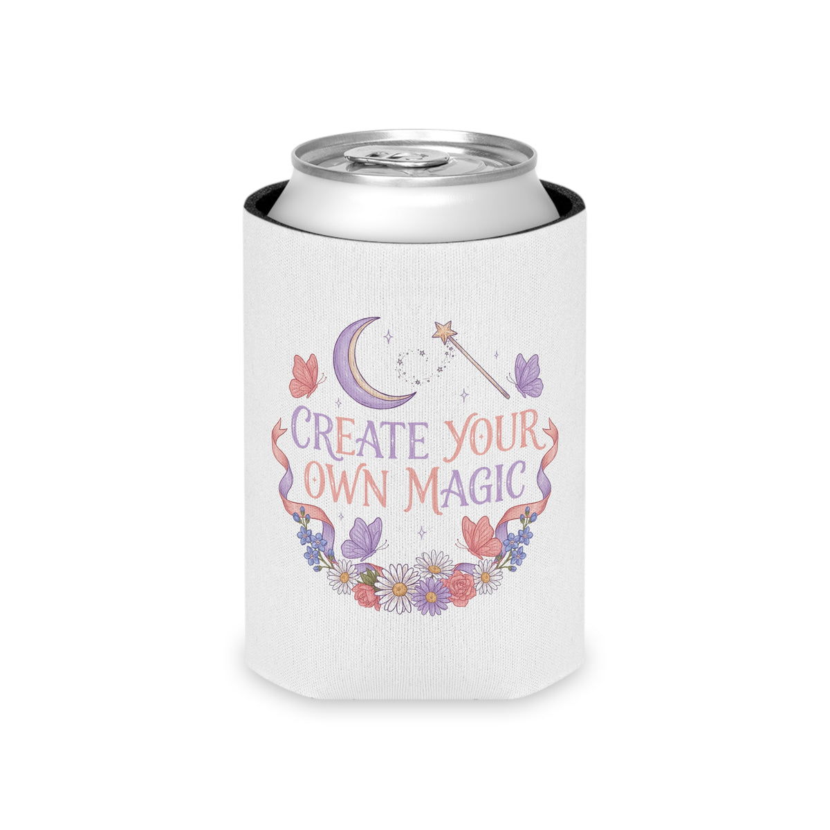 Magical Can Cooler, Create Your Own Magic Drink Sleeve, Fantasy Gift for Her, Floral Moon Can Holder, Witchy Gift, Whimsical Party Favor