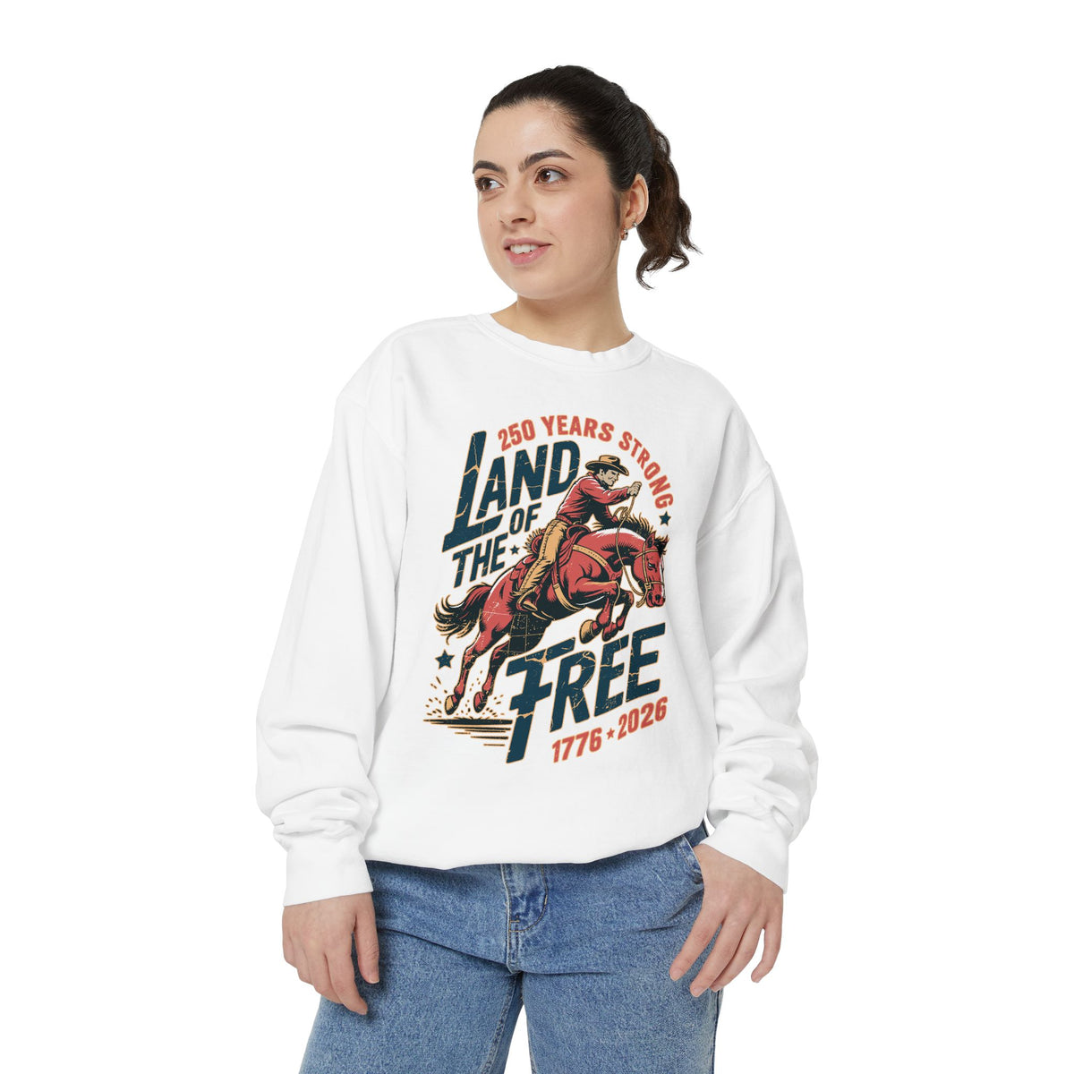 Land of the Free Comfort Colors Sweatshirt, Patriotic Cowboy Sweatshirt, Western Fourth of July Shirt, Americana Gift