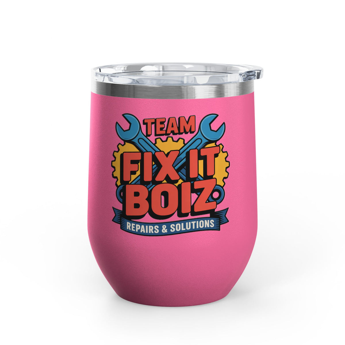 Mechanic Wine Tumbler, Team Fix It Boiz Wrench and Gear Design, Handyman Gift for Dad or a Repair Crew Coworker, Off Duty Workshop Drinkware