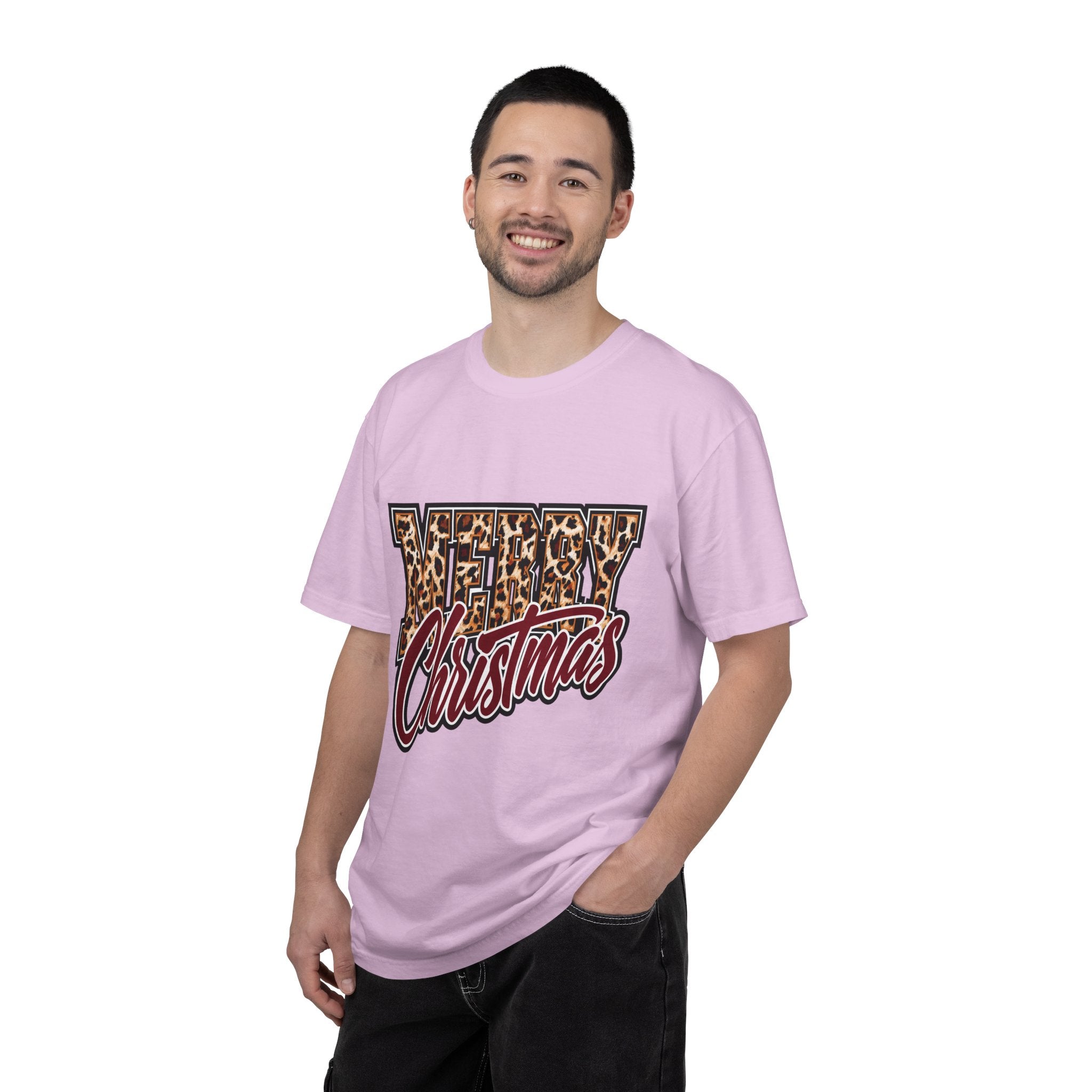 Merry Christmas Leopard Print Shirt, Trendy Holiday T-Shirt, Cheetah Lettering Xmas Tee, Festive Gift for Women, Mom, Teacher or Friend