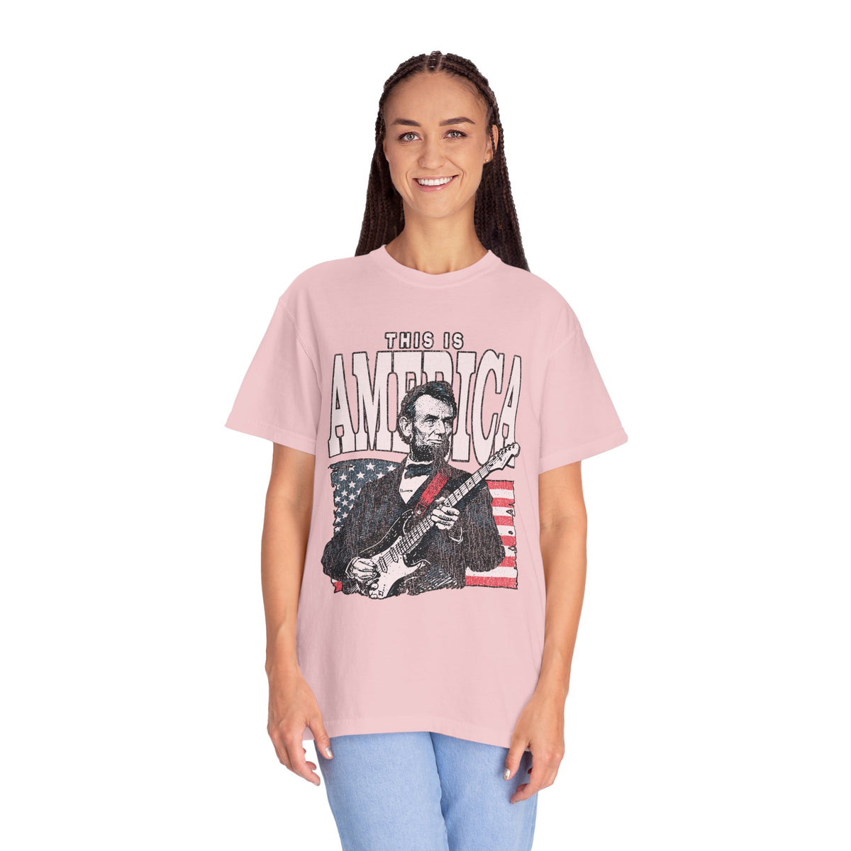 Abraham Lincoln Guitar Shirt, Funny This Is America Graphic, Gift for History Teachers and Music Lovers, Fourth of July Party Outfit