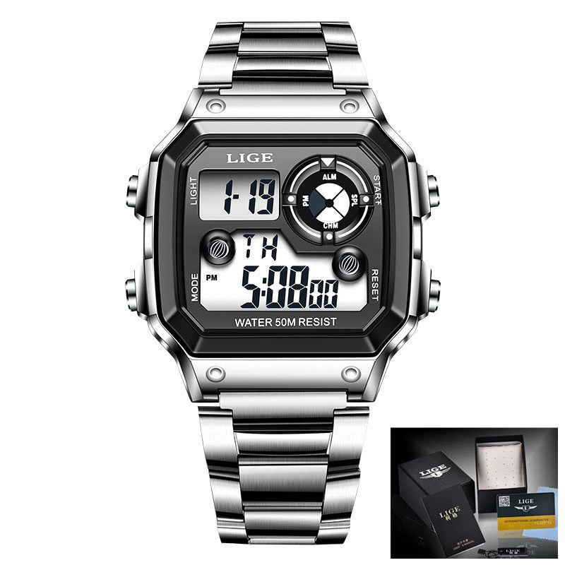 Lige Electronic Watch Unisex Watch Luminous Display Watch Multi-Function Chronograph Alarm Clock