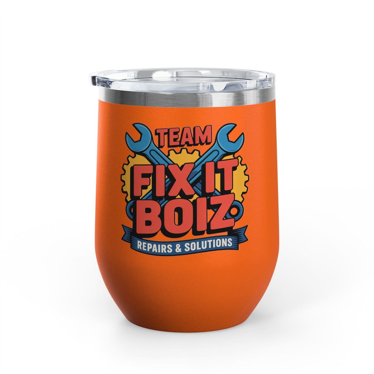 Mechanic Wine Tumbler, Team Fix It Boiz Wrench and Gear Design, Handyman Gift for Dad or a Repair Crew Coworker, Off Duty Workshop Drinkware