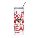 Best Mom Skinny Tumbler, Mom of the Year Travel Cup, Leopard Heart Gift for Mom, Mother's Day Gift, Cute Drinkware for Women