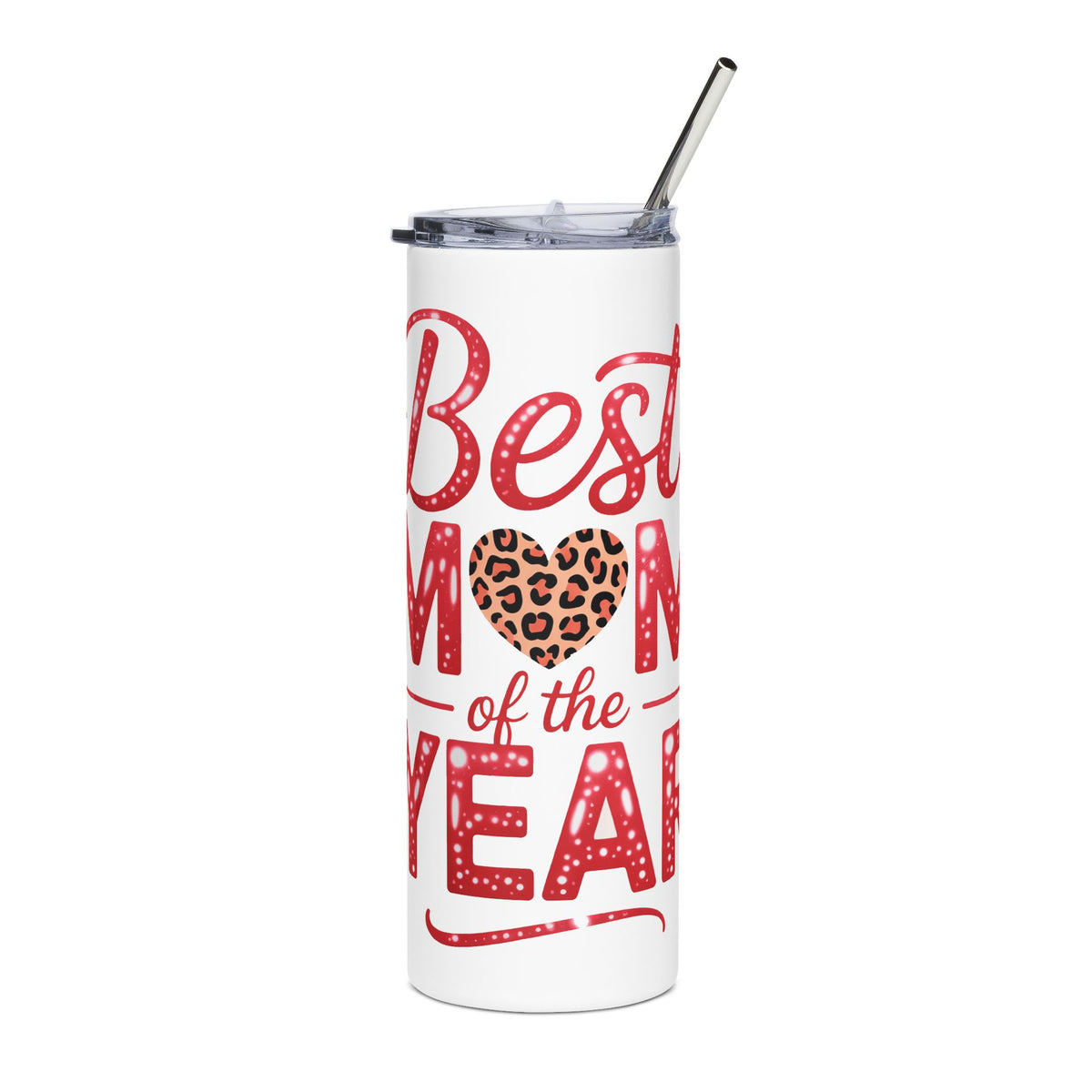 Best Mom Skinny Tumbler, Mom of the Year Travel Cup, Leopard Heart Gift for Mom, Mother's Day Gift, Cute Drinkware for Women