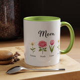 Personalized Birth Flower Mom Mug, Custom Kids Names Coffee Mug, Mother's Day Gift for Mom, Floral Family Keepsake Cup, Grandma Gift