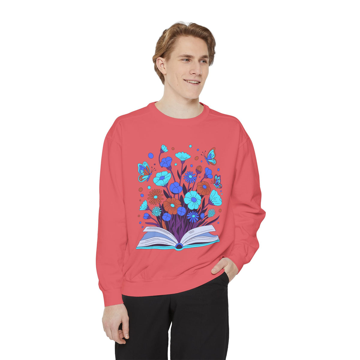 Book Lover Floral Sweatshirt, Open Book and Wildflower Crewneck, Reader Librarian Gift, Cozy Literary Pullover for Women and Teachers