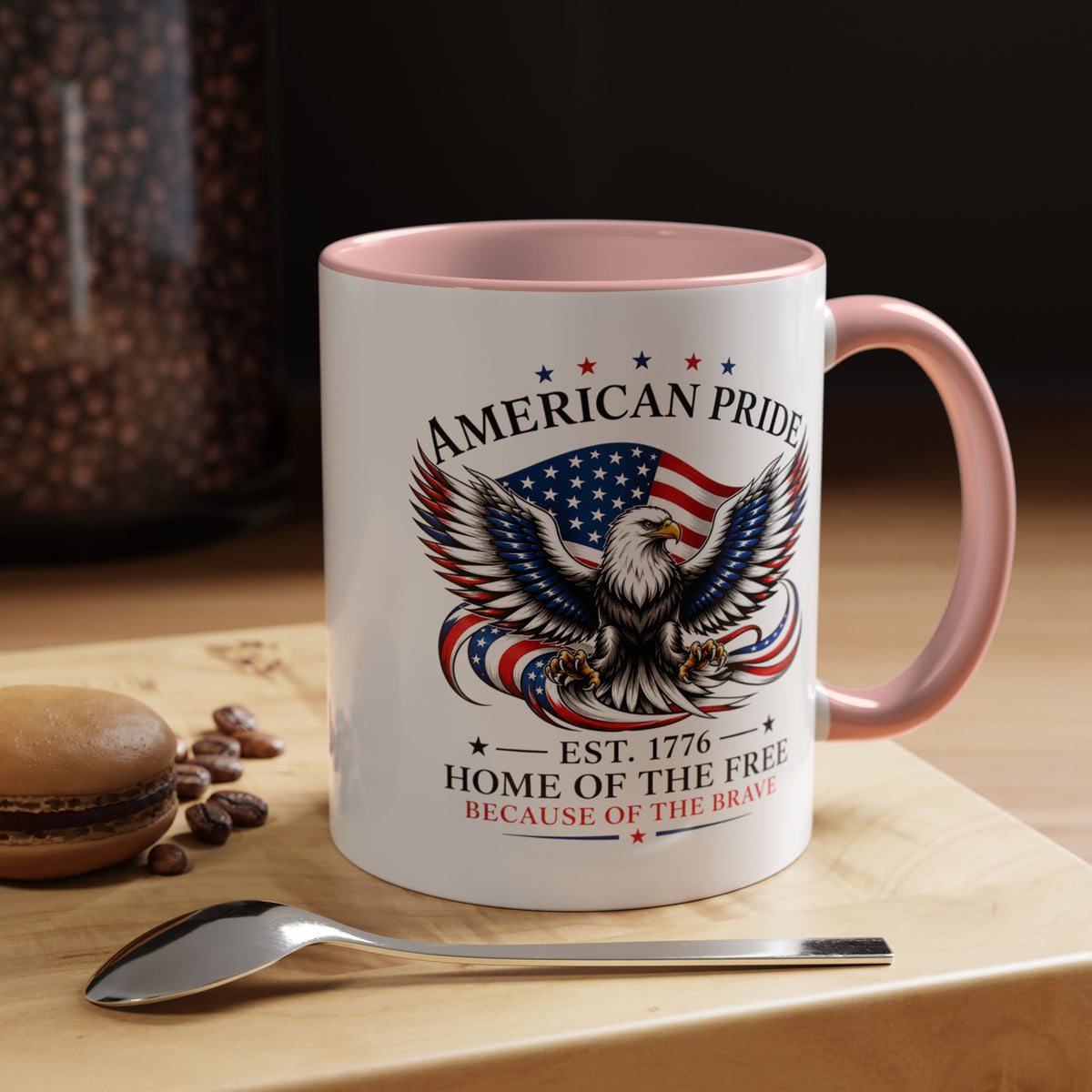 American Pride Eagle Mug, Patriotic Bald Eagle Coffee Mug, Home of the Free Because of the Brave Gift, USA Veteran Mug