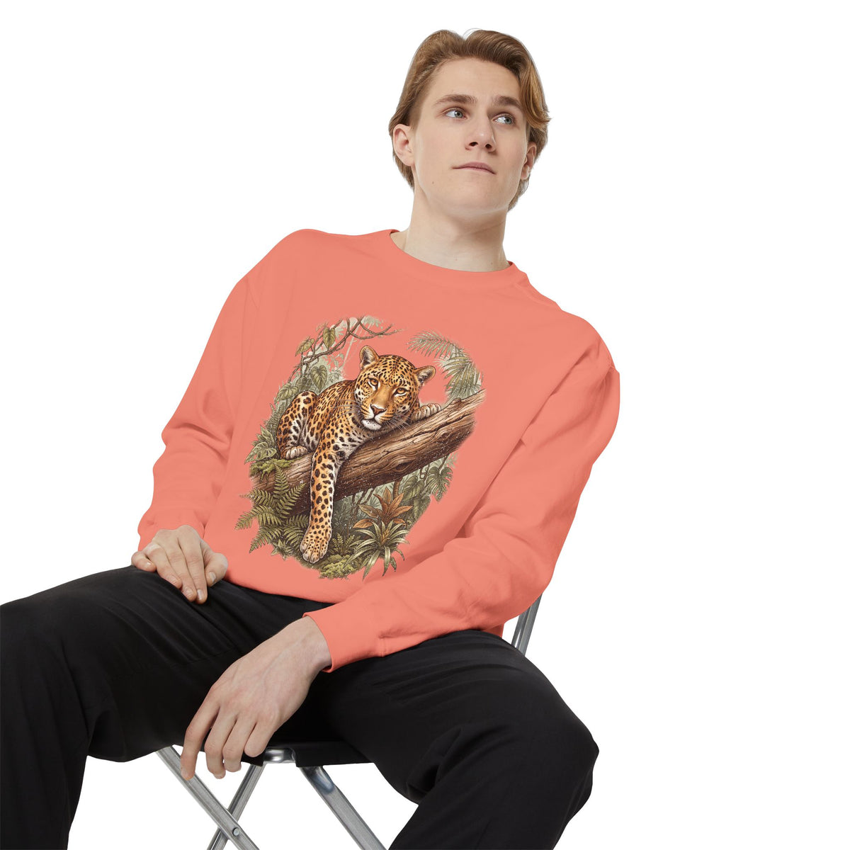 Vintage Leopard Jungle Sweatshirt, Tropical Big Cat Crewneck, Wildlife Nature Lover Gift, Botanical Safari Graphic Cozy Pullover Top