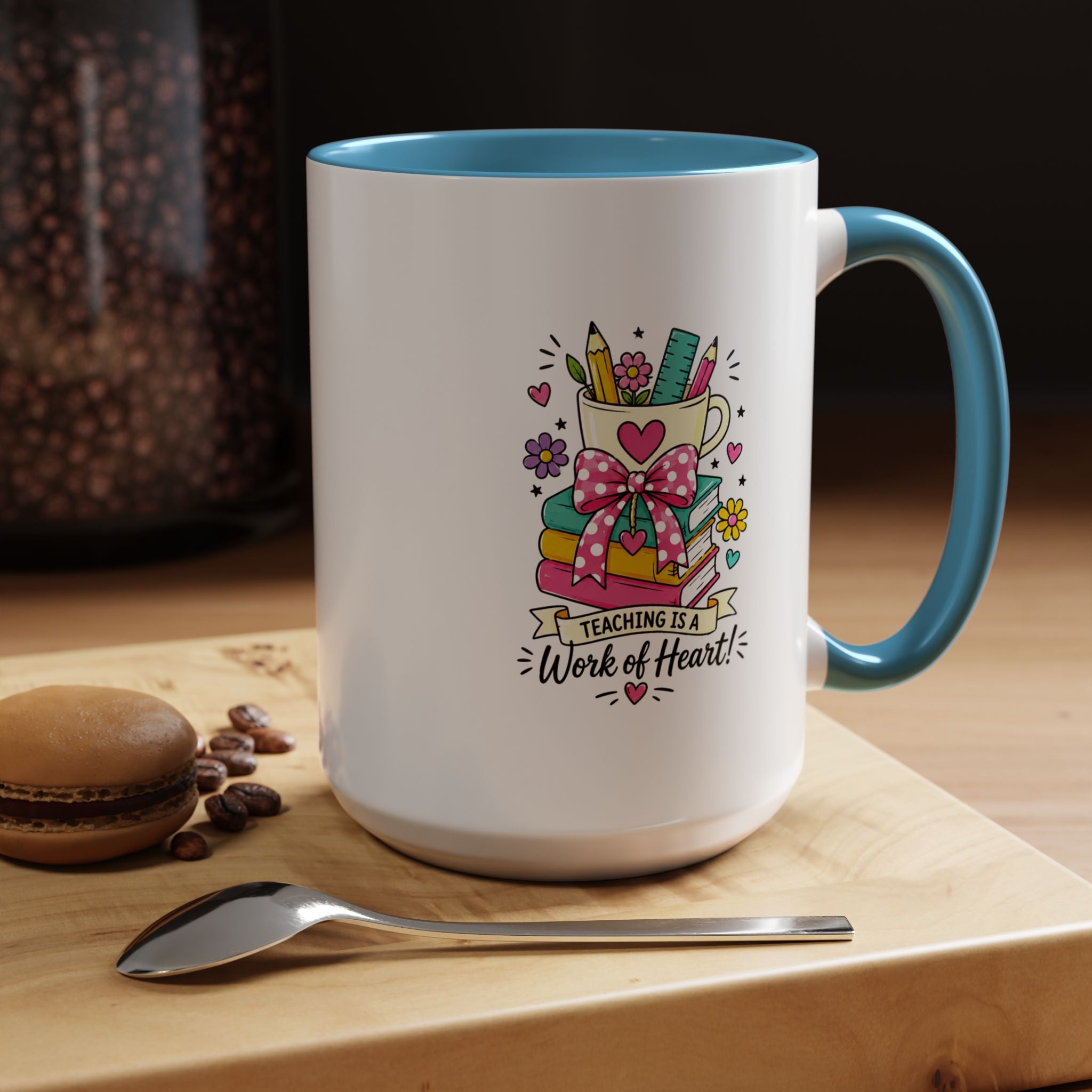 Teaching Is a Work of Heart Mug, Teacher Appreciation Coffee Cup, Thank You Gift for Educator, End of Year Classroom Keepsake for Her