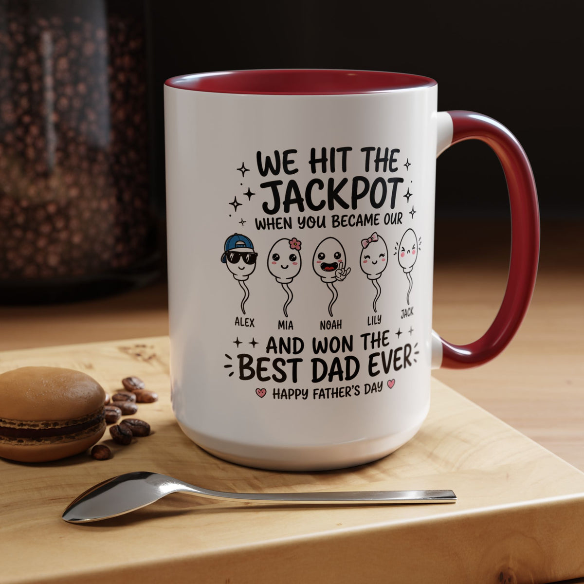 Personalized Best Dad Ever Mug, Custom Father's Day Coffee Mug with Kids Names, Funny Jackpot Dad Gift, Unique Family Keepsake Cup