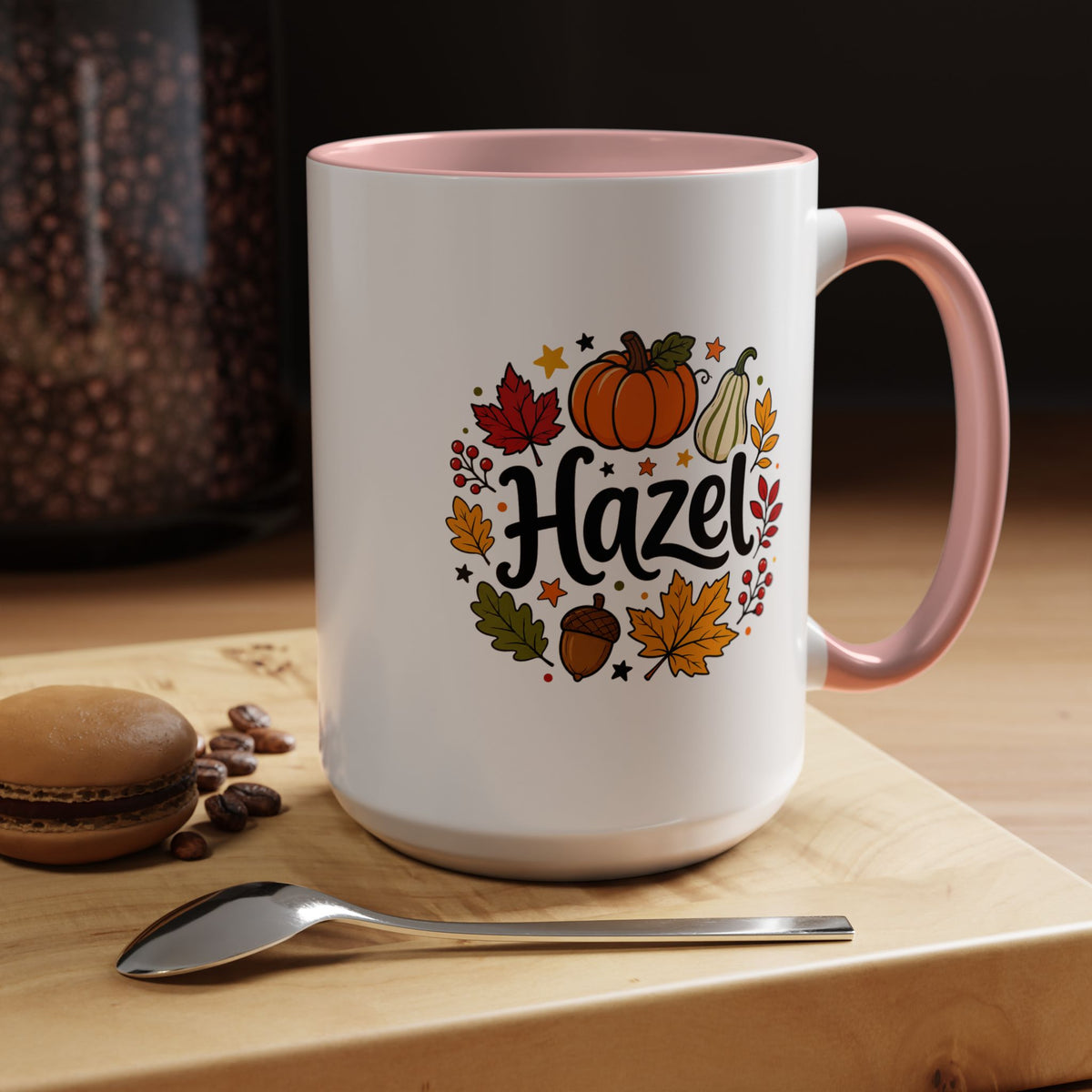 Personalized Fall Name Mug, Custom Hazel Pumpkin Coffee Cup, Autumn Birthday Gift for Her, Thanksgiving Keepsake, Cozy Seasonal Present