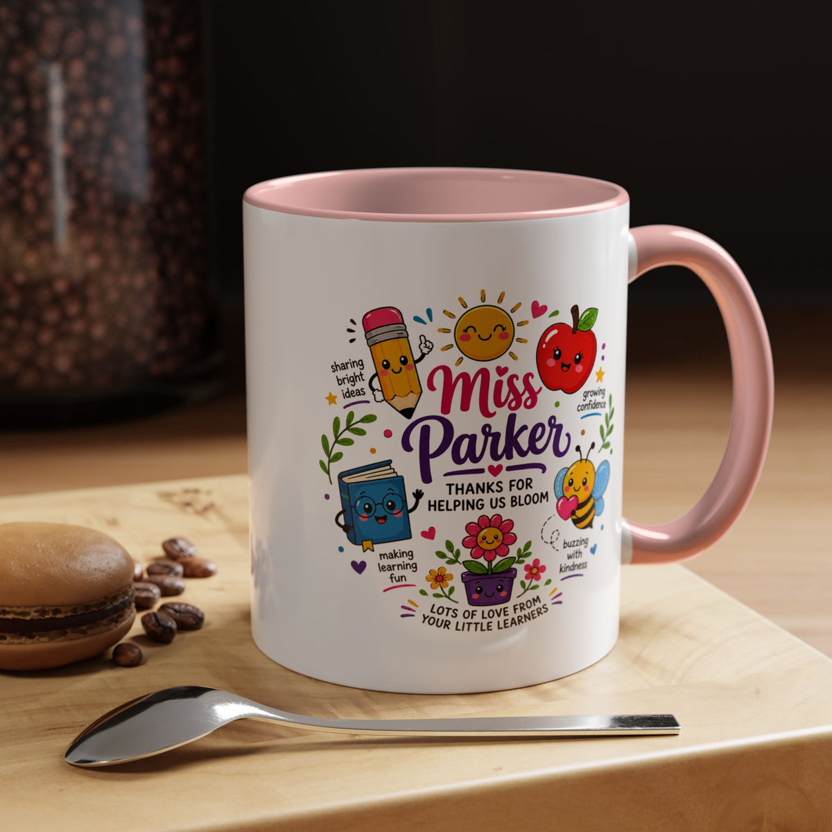 Personalized Teacher Mug with Name, Thank You Coffee Cup from Students, End of School Appreciation Gift, Colorful Classroom Keepsake