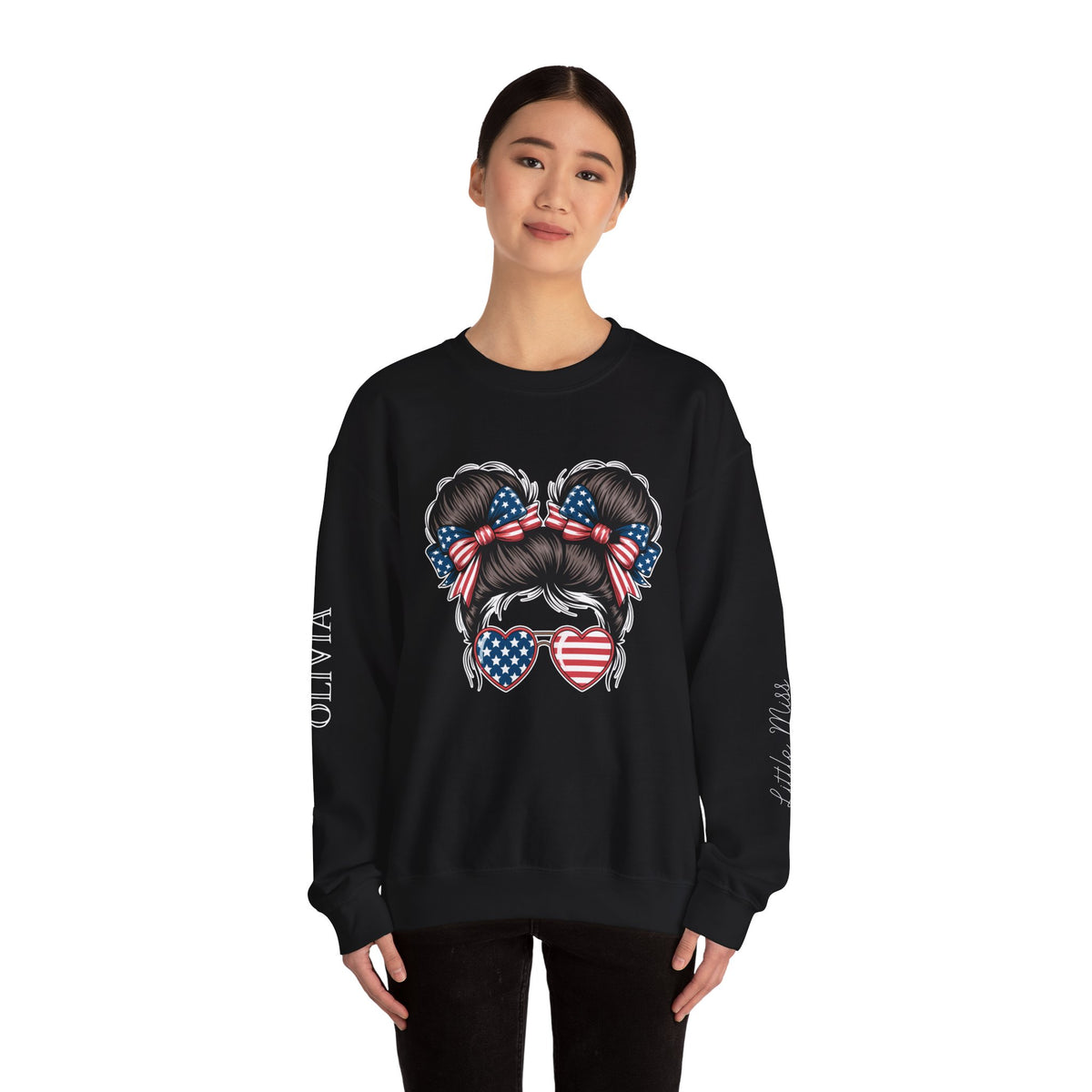 Personalized Patriotic Sweatshirt, Custom Little Miss Pullover, American Flag Girl Crewneck, Fourth of July Gift, USA Country Shirt