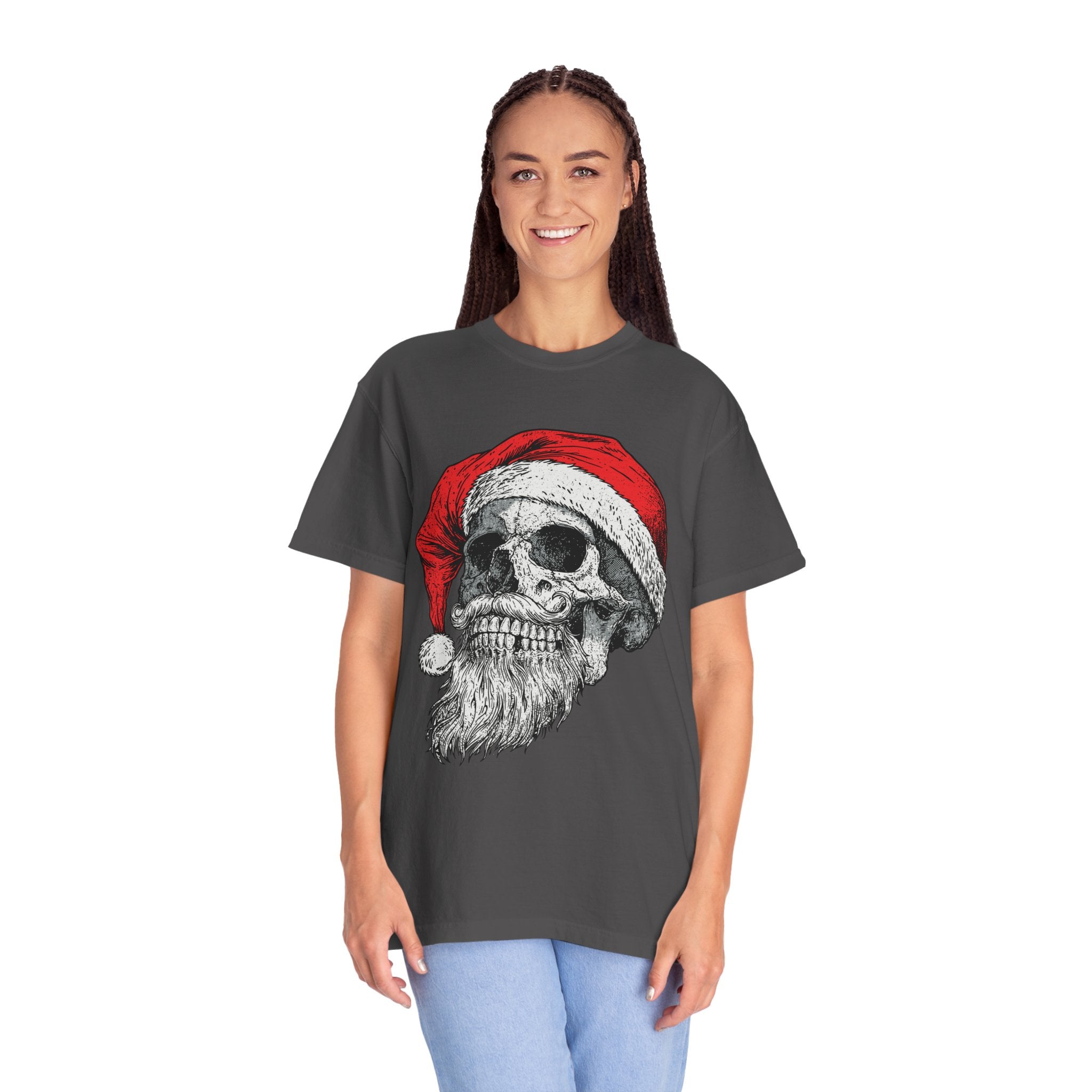 Skull Santa Shirt, Gothic Christmas T-Shirt, Creepy Holiday Skeleton Tee, Alternative Xmas Gift for Metalhead, Biker or Horror Fan