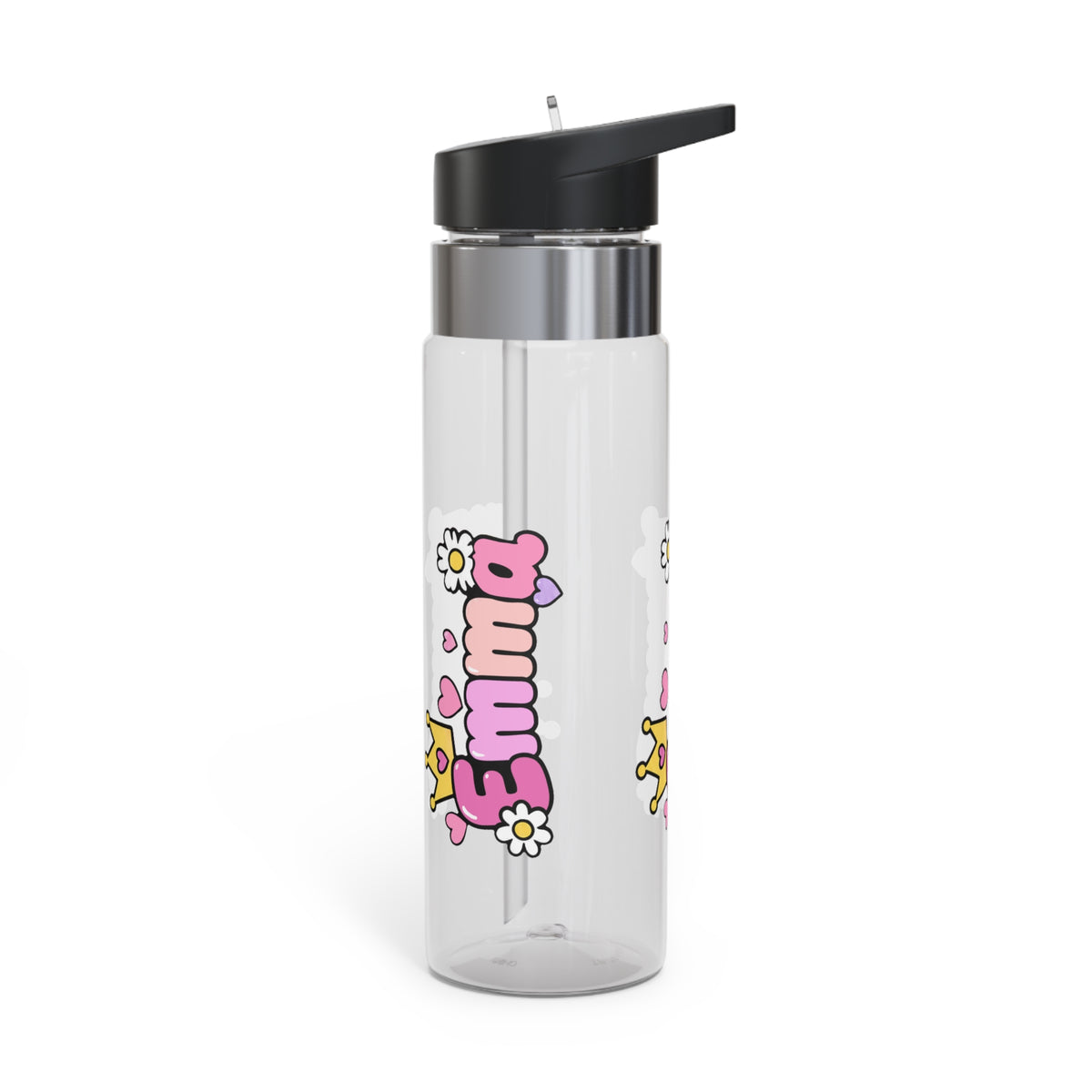 Custom Pink Name Water Bottle for Girls, Personalized Kids Drink Bottle, Cute Crown and Heart Design, School Birthday Gift