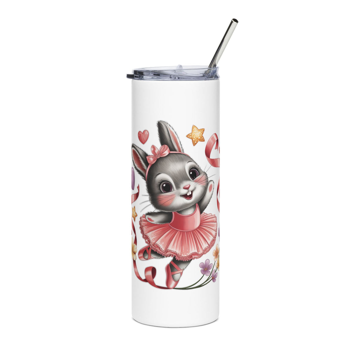 Ballet Bunny Skinny Tumbler, Cute Pink Rabbit Cup, Gift for Ballerinas, Dance Students, Bunny Lovers and Ballet Besties