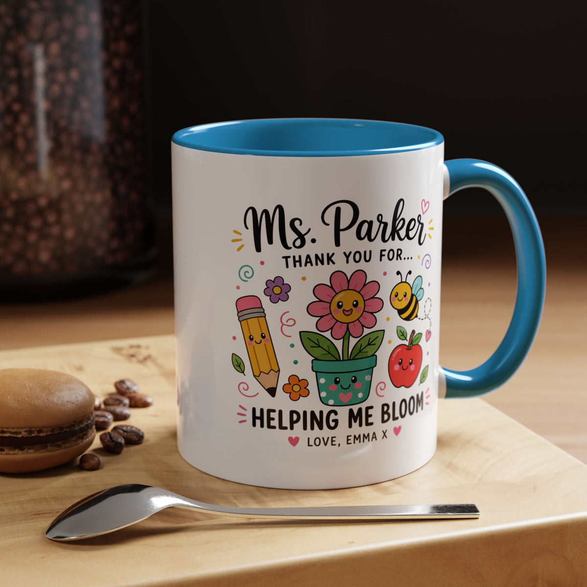 Personalized Teacher Appreciation Mug, Custom Teacher Thank You Coffee Mug, Helping Me Bloom Gift, End of School Year Teacher Gift
