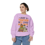 Teacher Halloween Sweatshirt, Just a Teacher Who Loves Halloween Crewneck, Spooky Classroom Shirt, Educator Gift, Cute Fall School Outfit
