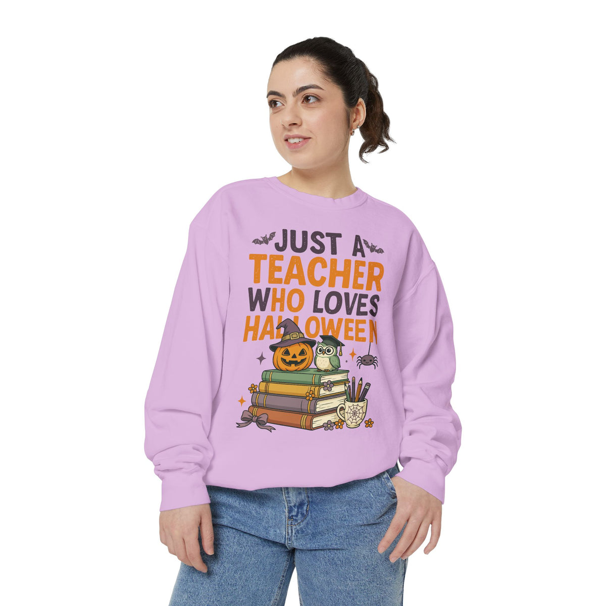 Teacher Halloween Sweatshirt, Just a Teacher Who Loves Halloween Crewneck, Spooky Classroom Shirt, Educator Gift, Cute Fall School Outfit