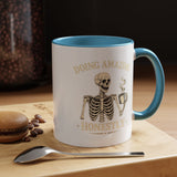 Doing Amazing Honestly Skeleton Coffee Mug, Funny Burnout Gift for Coworker, Sarcastic Office Coffee Cup, Tired but Thriving Mug